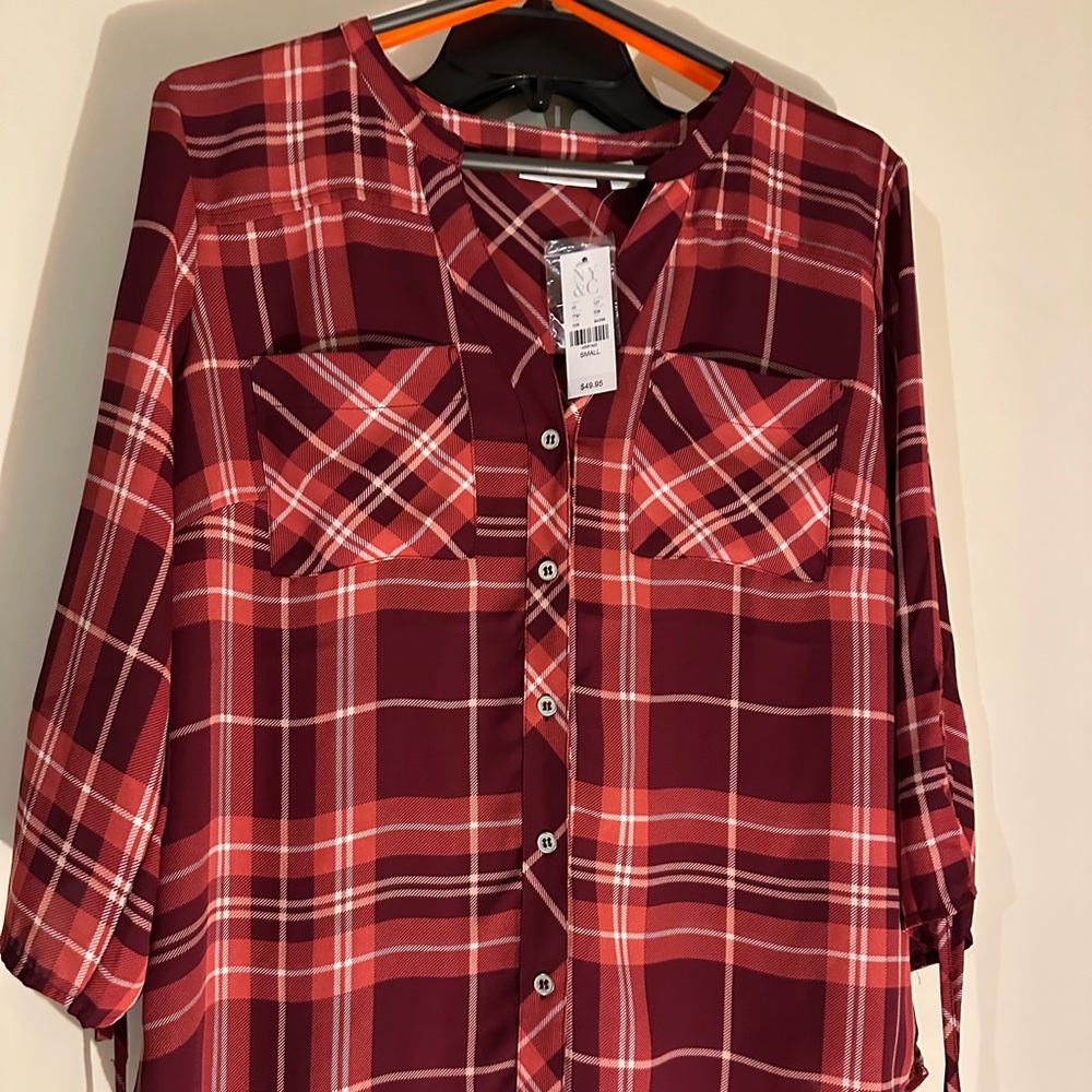 New Yorkk & Company Plaid Blouse - Size Small - NWT